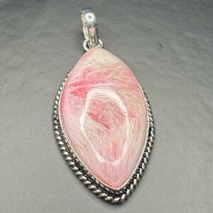 Pink Scolecite 925 Silver Plated Handmade Pendant 2.2"